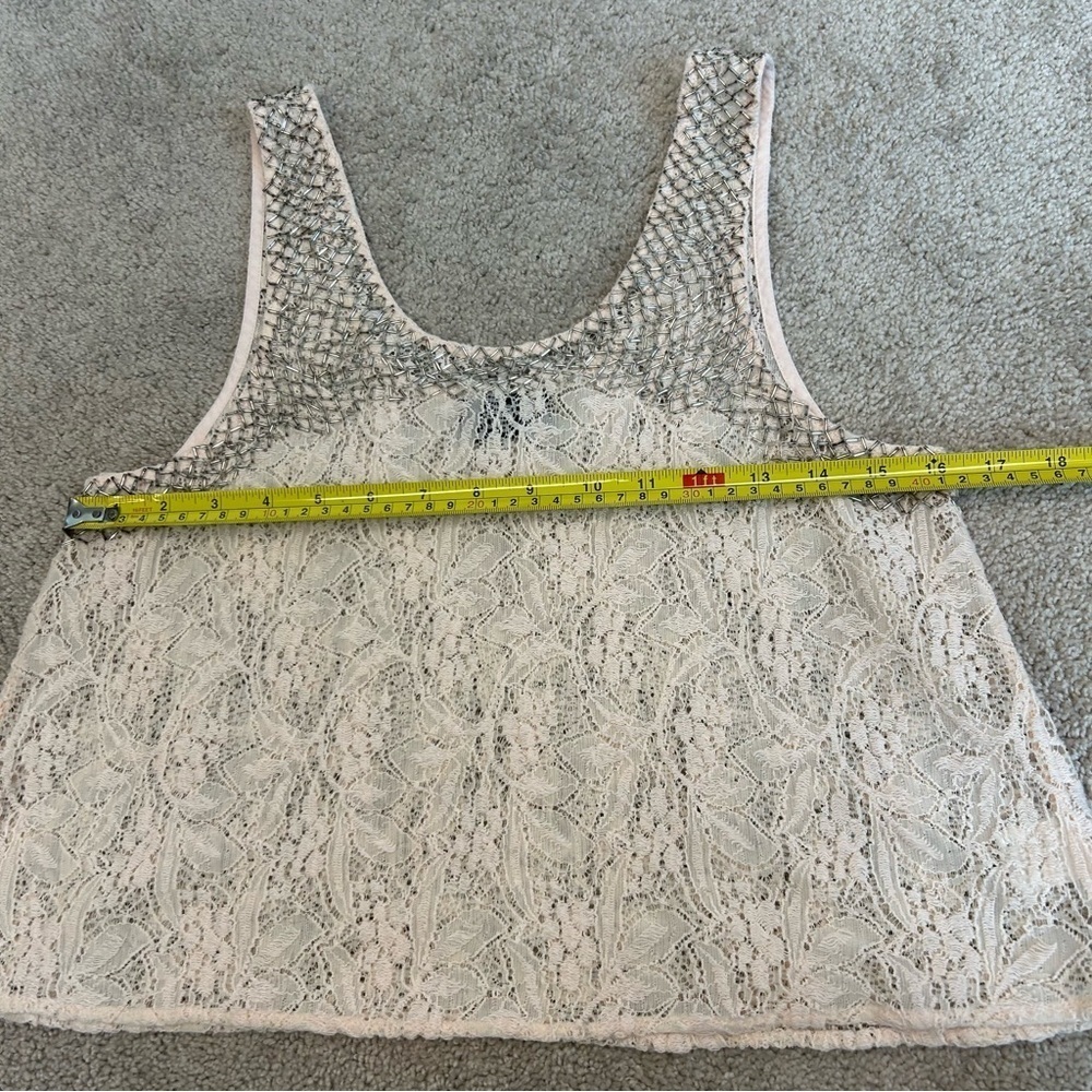 Astr the label blush pink silver beaded lace crop tank Sz M - Picture 10 of 11